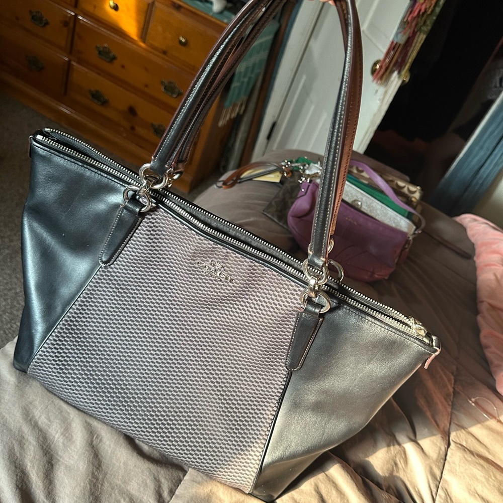 Coach Black and Gray Textured Tote Bag